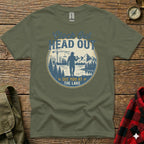 Green t-shirt with text "Clock Out Head Out See You at the Lake".