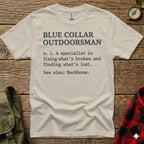 T-shirt with "BLUE COLLAR OUTDOORSMAN" definition text.