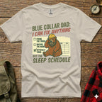 T-shirt with "Blue Collar Dad: I Can Fix Anything" and bear graphic.