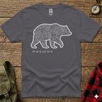 Charcoal t-shirt with a white topographic bear outline and coordinates.