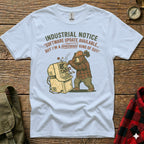 Bear with hard hat smashing vintage computer, text "Industrial notice 'Software update available...'".