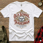 White t-shirt with "Old School Tradesman" and anvil design.