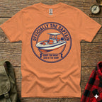 Orange t-shirt with "Officially the Captain" boat graphic and text.