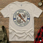 T-shirt with "Lake Front Labor Built Not Bought" logo featuring anchor and wrench.