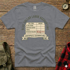 Grey t-shirt with "Blue Collar Labor Accounting" and a table listing "40 HRS GRIND", "CERTIFIED EXPERT", "TRAVEL", "PAYCHECK BALANCE 0.00 ERROR", and "UNDERPAID & OVERWHELMED".
