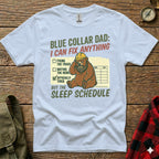 Blue Collar Dad: I Can Fix Anything shirt with bear graphic and check boxes.