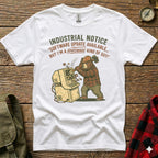 Bear wearing plaid shirt smashes computer, text "Industrial Notice: Software Update Available... But I'm a Hardware Kind of Guy!".
