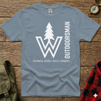 Gray t-shirt with white "W" logo and "OUTDOORSMAN TECHNICAL GRADE / BUILD • WANDER" text.