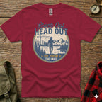 Maroon t-shirt with "Clock Out, Head Out, See You at the Lake" graphic.