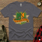 T-shirt with fishing rods crossed over a shield and text: "If it ain't fishing, it ain't work."