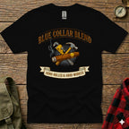 Black t-shirt with "Blue Collar Blend" text and cigar, hammer, and wrench graphic.