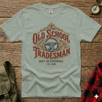 Grey t-shirt with "Old School Tradesman" and anvil graphic.