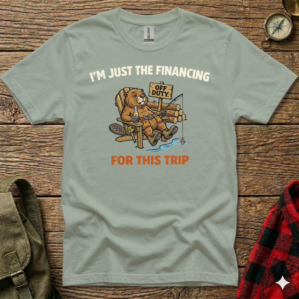 T-shirt with a cartoon beaver sitting in a chair with a sign that says "Off Duty."