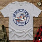 T-shirt with "Officially the Captain" and "Sorry for what I said at the ramp" text.