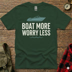 Green t-shirt with "BOAT MORE WORRY LESS" text and a boat graphic.