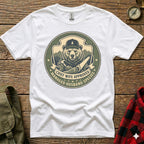 T-shirt graphic of a bear wearing a cap and holding a saw, with text "Chief Wife Approved Managed Husband Species".