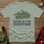 Green mountains and steel beam graphic with "MADE IN THE OVERTIME" text.
