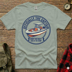 T-shirt with circular graphic: "Officially the Captain," boat, and "Sorry for what I said at the ramp."
