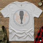 White t-shirt with outboard motor graphic and text "OFF THE CLOCK / ON THE WATER".