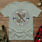 Anchor and wrench emblem with "Lake Front Labor Built Not Bought" text.