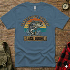 T-shirt with "Tradesman's Retreat Lake Bound" text and jumping fish graphic.