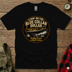 T-shirt with "Livin' on the Blue Collar Dollar" and boat graphic.