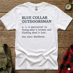 White t-shirt with "Blue Collar Outdoorsman" definition in black text.