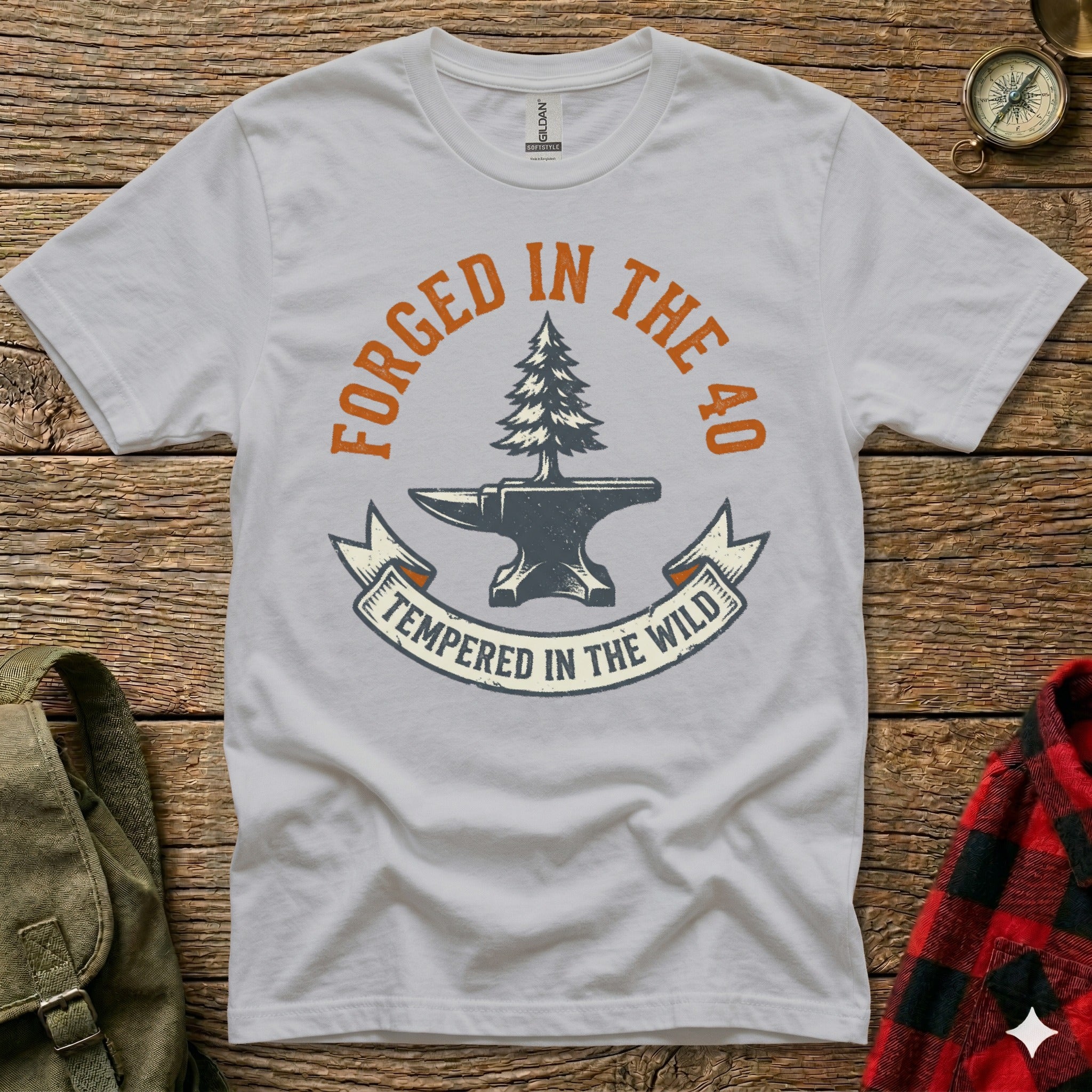Gray t-shirt with "Forged in the 40" and anvil with tree.