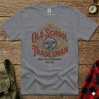 Gray t-shirt with "Old School Tradesman" and anvil graphic.