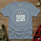 Grey t-shirt with circular "Ironwood Frontier" logo featuring mountains and text.
