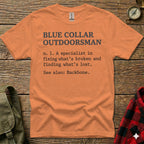 Orange t-shirt with "Blue Collar Outdoorsman" definition text.