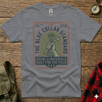 Grey t-shirt with "The Blue Collar Standard" graphic featuring a wrench.