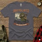 Bear in hard hat with hammer and "Industrial Notice" text about the break room.