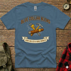 Blue Collar Blend t-shirt with cigar, wrench, and hammer graphic.