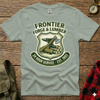 Frontier Forge & Lumber emblem with axe and anvil, est. 1892.