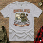 T-shirt with "Industrial Notice" graphic about a break room and a bear.