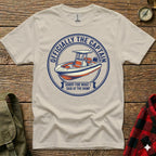 T-shirt with a circular graphic about boating and the captain.