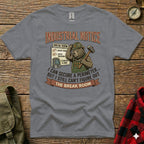 T-shirt with illustration of bear in hard hat, industrial notice about break room entry.