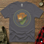 T-shirt graphic with "Chief Mountain Guide Household Maintenance" logo and 1985 establishment date.