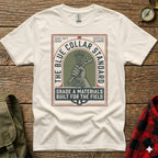 White t-shirt with "The Blue Collar Standard" logo and text.