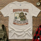 T-shirt with cartoon bear in hard hat holding hammer, wearing "Industrial Notice" sign.
