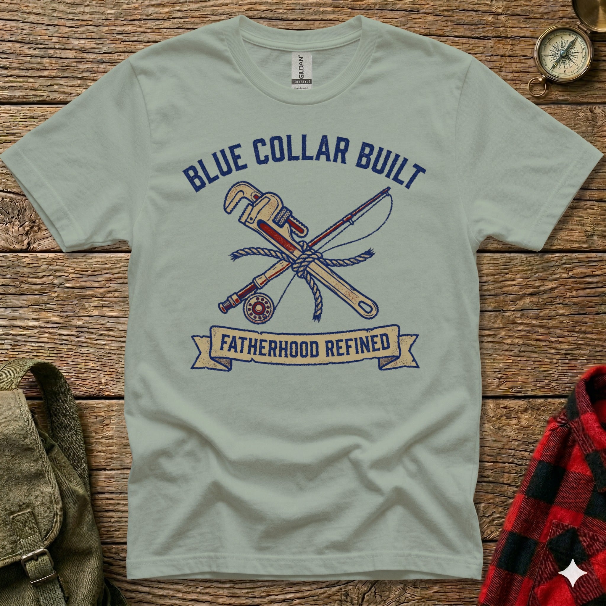 Blue Collar Built Fatherhood Refined graphic tee.